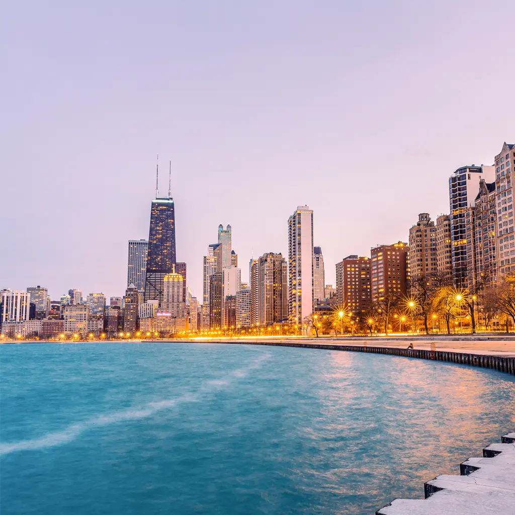 Uitzicht op Chicago vanaf het niveau van het meer